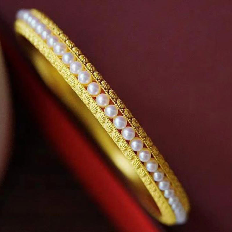 Minimalist Gold Plated Copper and Pearl Row Cuff Bracelet
