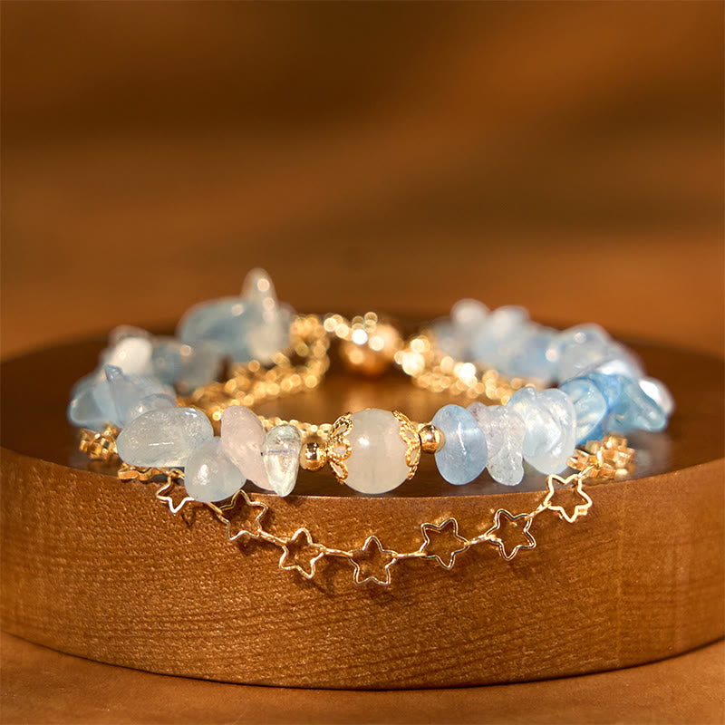 Aquamarine Gravel Star Copper Chain Bracelet with Magnetic Buckle
