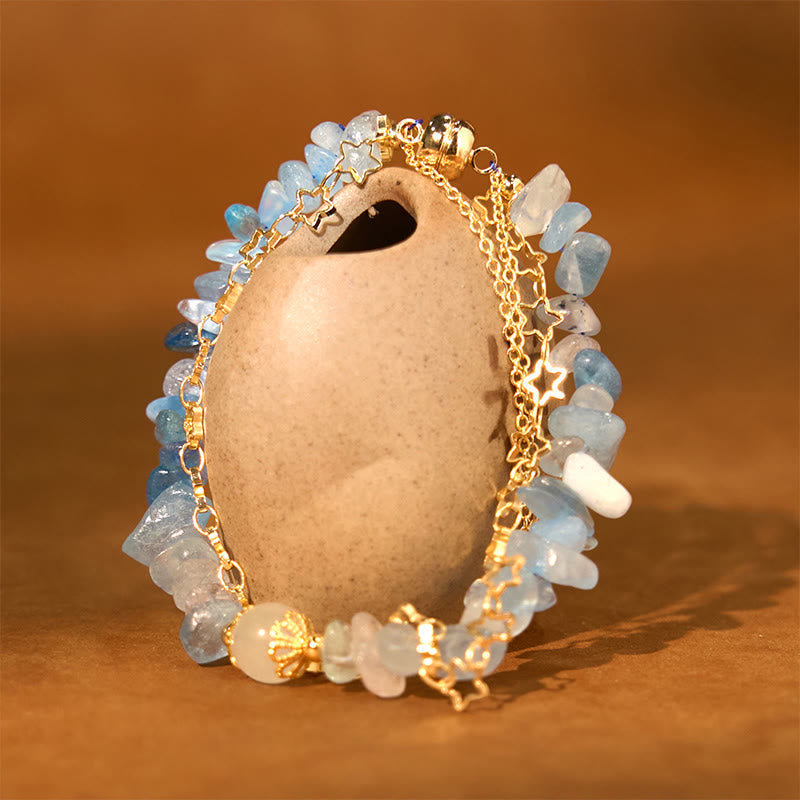 Aquamarine Gravel Star Copper Chain Bracelet with Magnetic Buckle