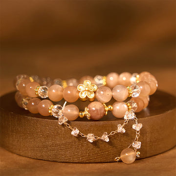 Sun Stone Crystal Peach Blossom Wealth Double Wrap Bracelet