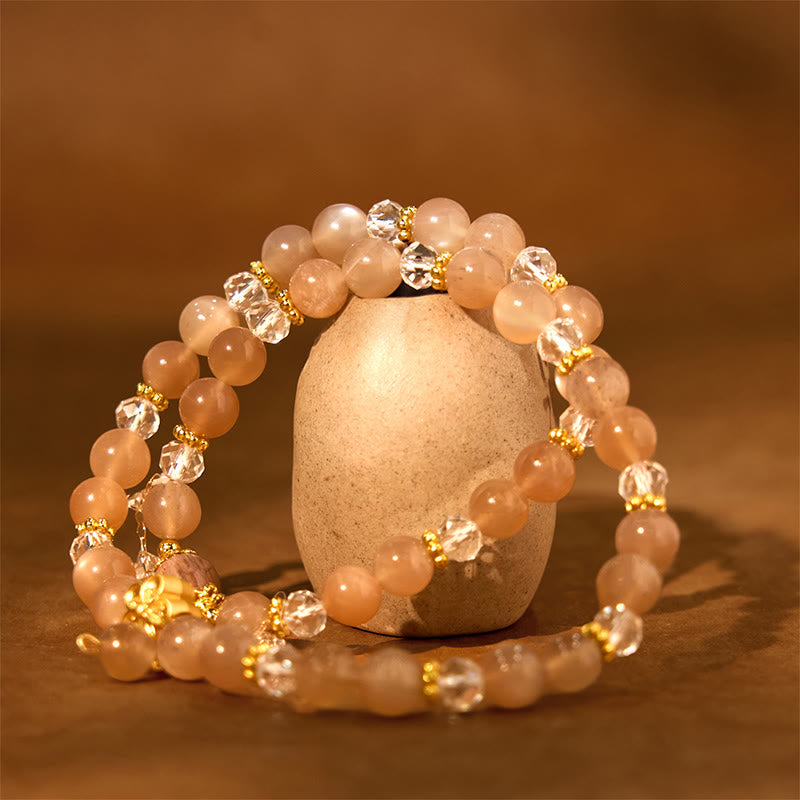 Sun Stone Crystal Peach Blossom Wealth Double Wrap Bracelet