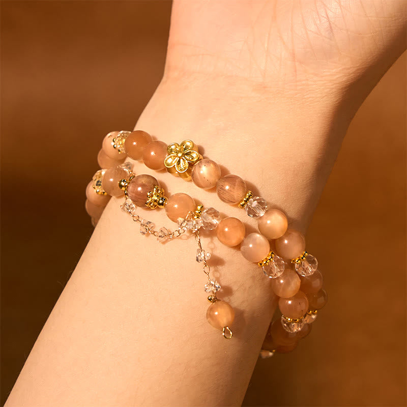 Sun Stone Crystal Peach Blossom Wealth Double Wrap Bracelet