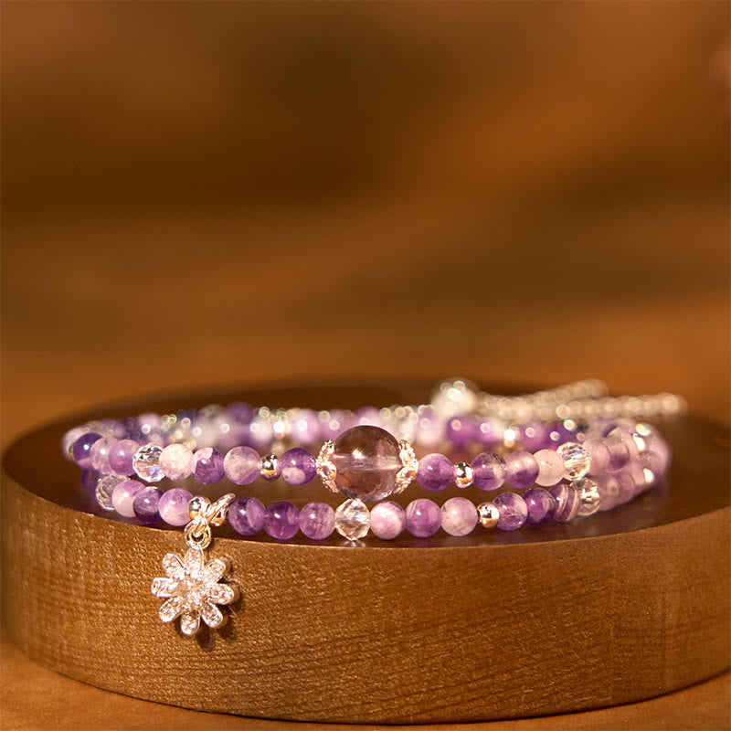 Amethyst Crystal Sunflower Spiritual Awareness Double Wrap Bracelet