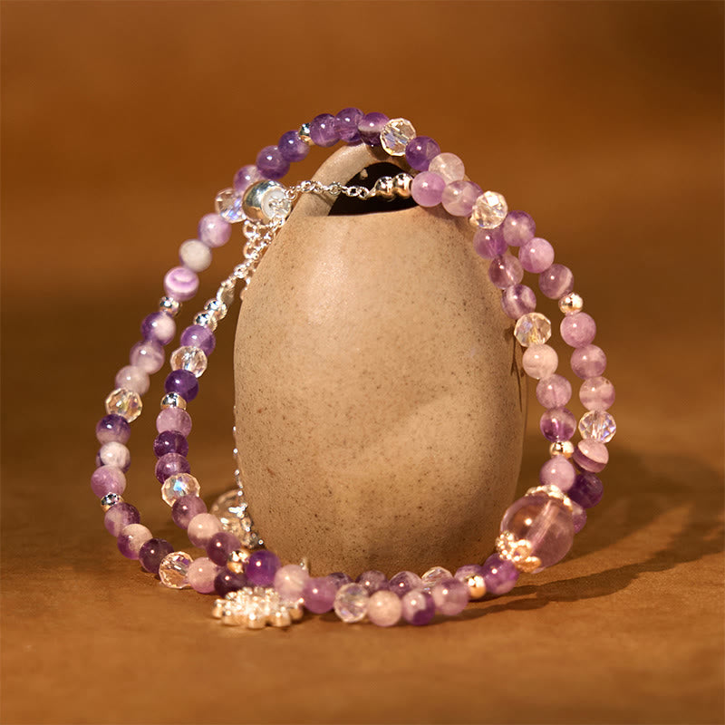 Amethyst Crystal Sunflower Spiritual Awareness Double Wrap Bracelet