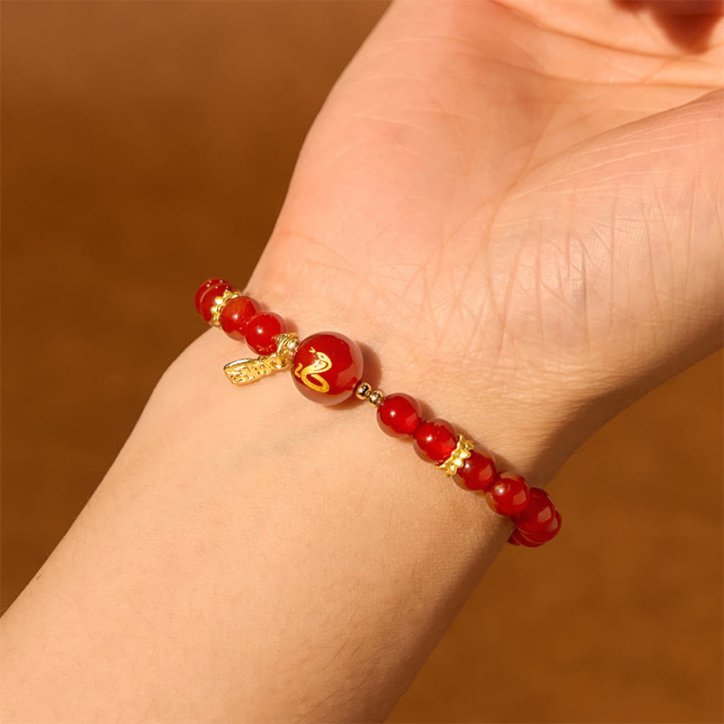 Red Agate Gold Plated Copper Year Of The Snake Happiness Bracelet