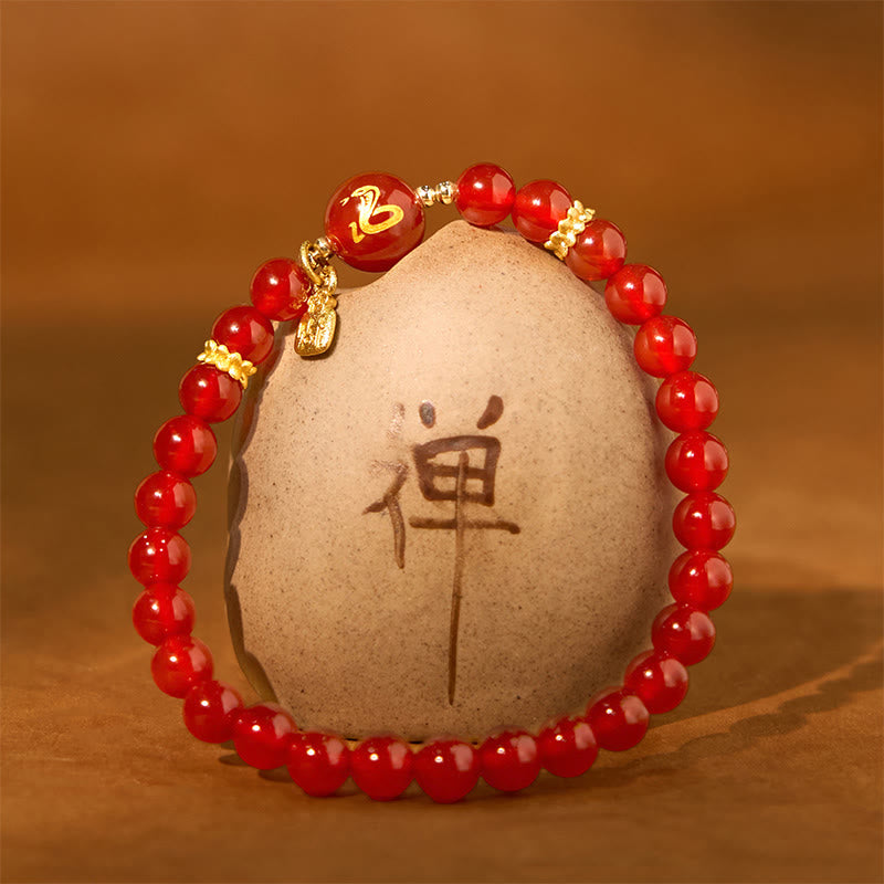 Red Agate Gold Plated Copper Year Of The Snake Happiness Bracelet