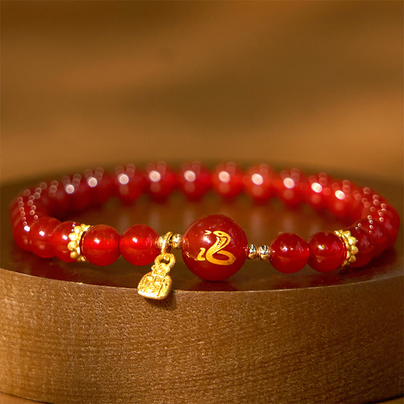 Red Agate Gold Plated Copper Year Of The Snake Happiness Bracelet