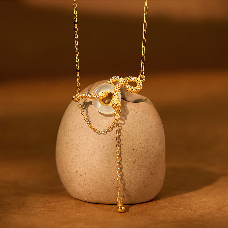 Chalcedony Peace Buckle 925 Sterling Silver Gold Year Of The Snake Harmony Necklace Pendant