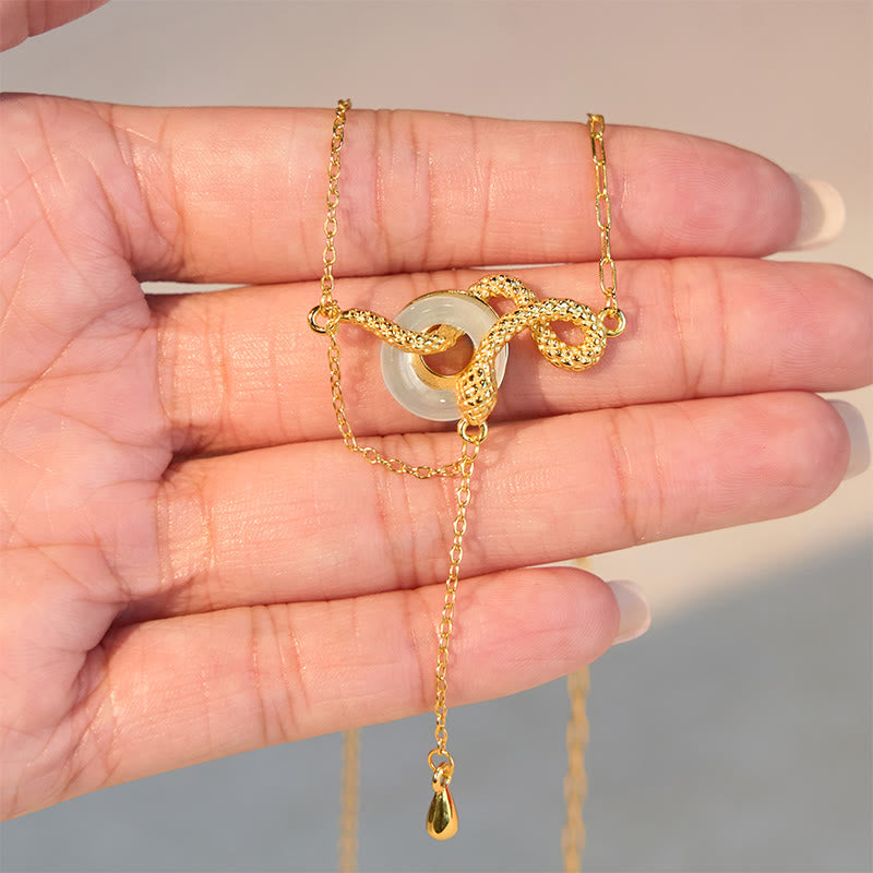 Chalcedony Peace Buckle 925 Sterling Silver Gold Year Of The Snake Harmony Necklace Pendant