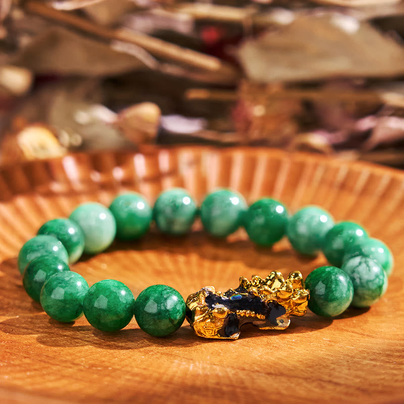 Energetic Cyan Jade Pixiu Beaded Bracelet
