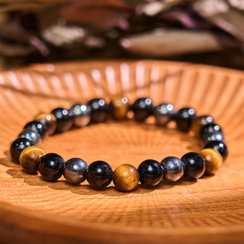 Natural Tiger's Eye Obsidian Hematite Positive Powerful Bracelet