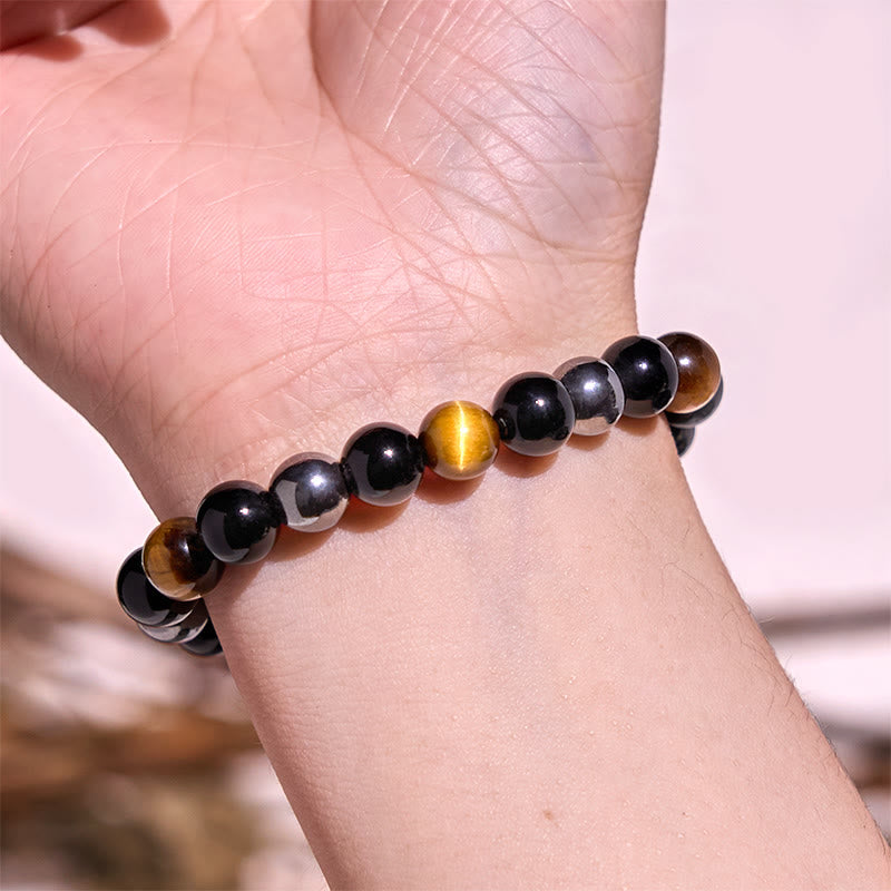 Natural Tiger's Eye Obsidian Hematite Positive Powerful Bracelet
