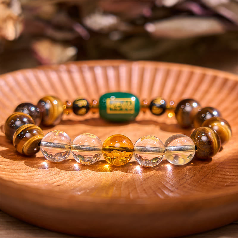 Chinese Zodiac Tiger Eye & Clear Quartz Beaded Bracelet | Personal Strength Anchor