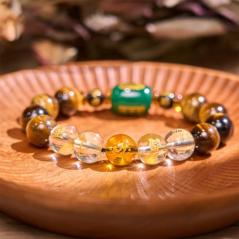 Chinese Zodiac Tiger Eye & Clear Quartz Beaded Bracelet | Personal Strength Anchor