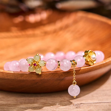 Handmade Rose Quartz and Citrine Flower Copper Bracelet