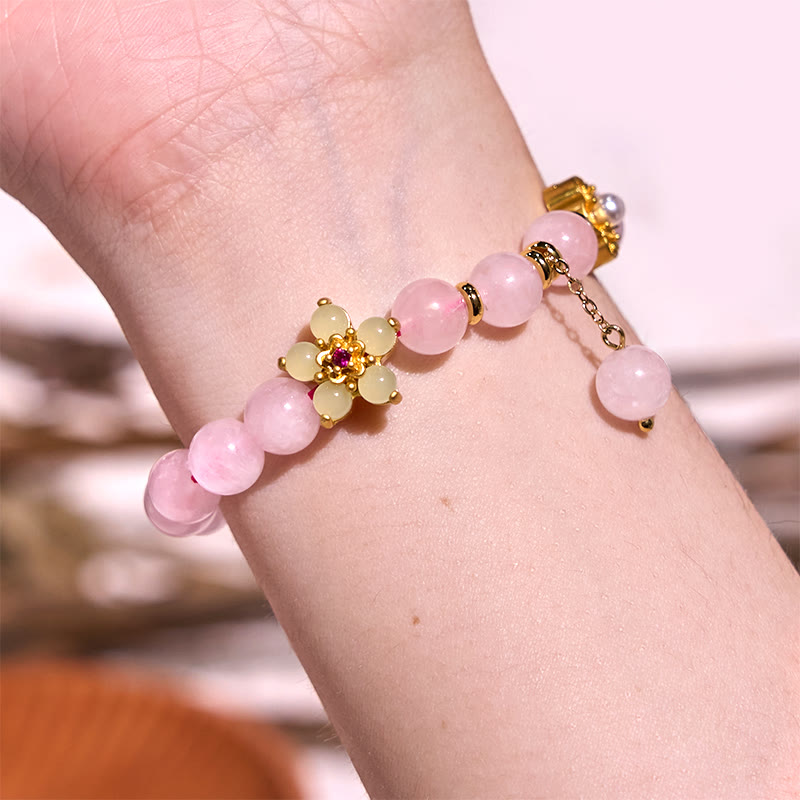 Handmade Rose Quartz and Citrine Flower Copper Bracelet