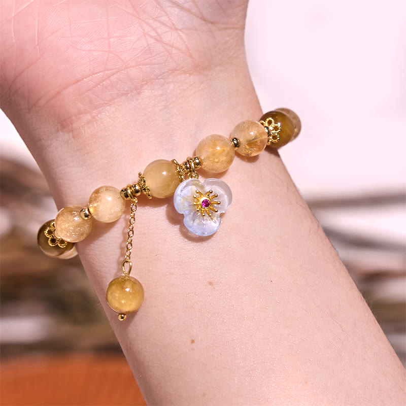 Handmade Tiger Eye and Citrine Beaded Flower Charm Bracelet