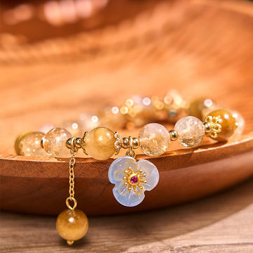 Handmade Tiger Eye and Citrine Beaded Flower Charm Bracelet