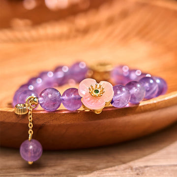 Amethyst Peach Blossom Meditation Bracelet for Emotional Clarity