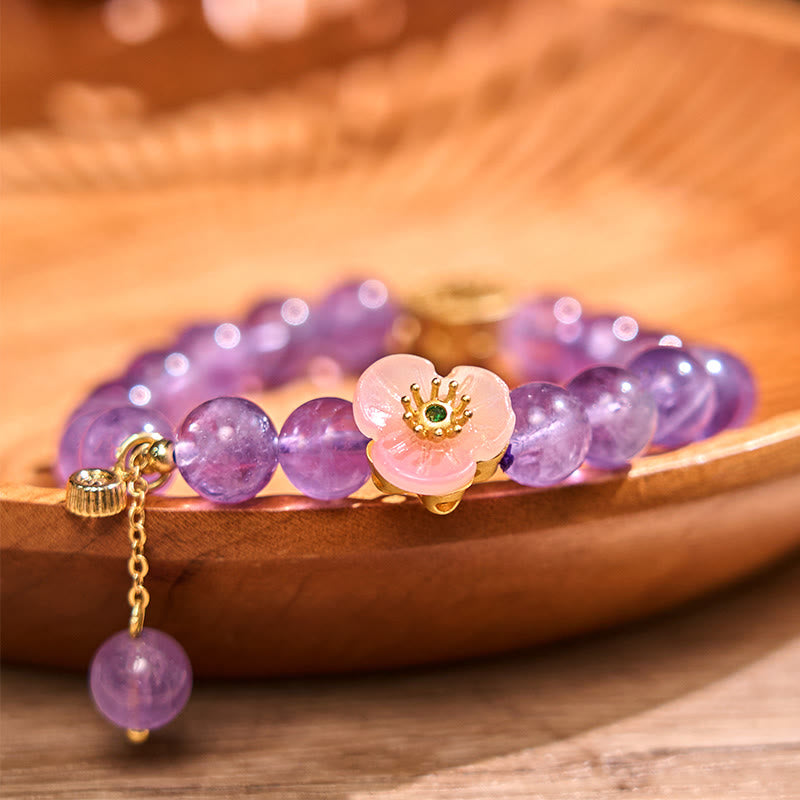 Amethyst Peach Blossom Meditation Bracelet for Emotional Clarity