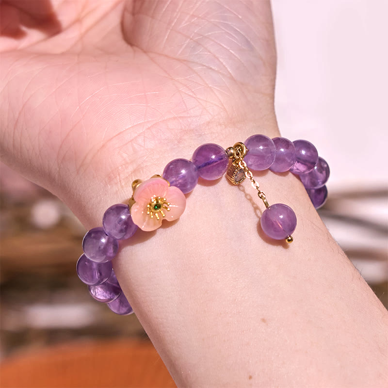 Amethyst Peach Blossom Meditation Bracelet for Emotional Clarity