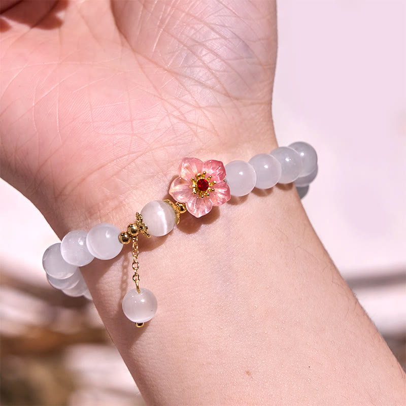 Floral Cat's Eye and Clear Quartz Beaded Support Bracelet