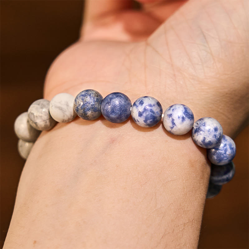 Sodalite Picasso Jasper & White Turquoise Lotus Beaded Bracelet