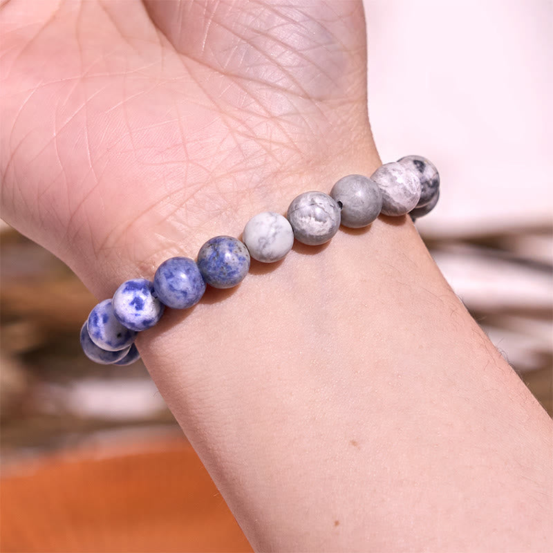 Sodalite Picasso Jasper & White Turquoise Lotus Beaded Bracelet