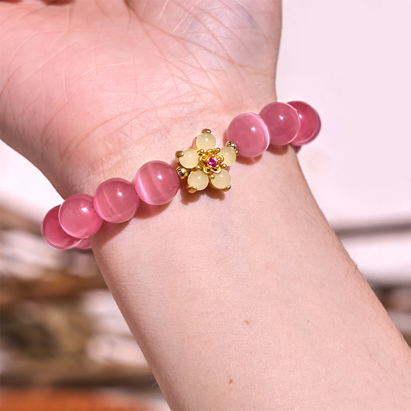 Cat's Eye Chrysoberyl Flower Love Bracelet