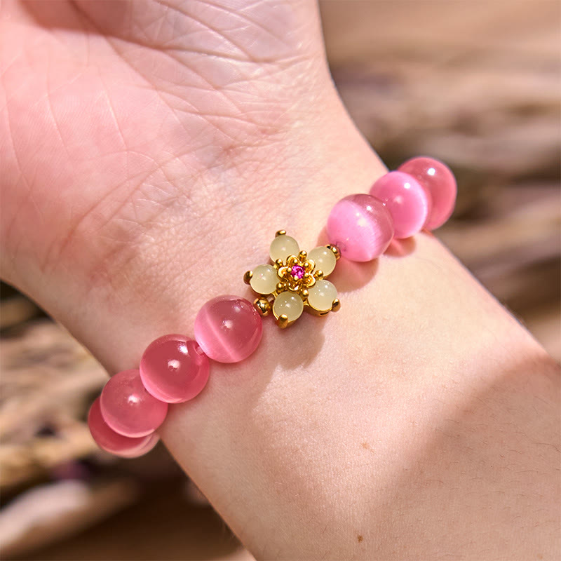 Cat's Eye Chrysoberyl Flower Love Bracelet