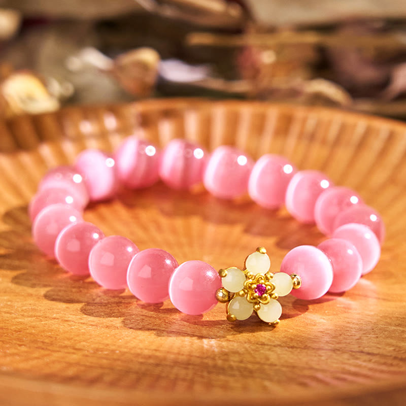 Cat's Eye Chrysoberyl Flower Love Bracelet