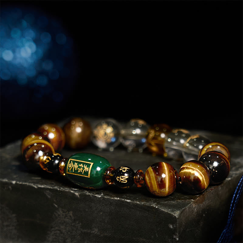 Chinese Zodiac Tiger Eye & Clear Quartz Beaded Bracelet | Personal Strength Anchor