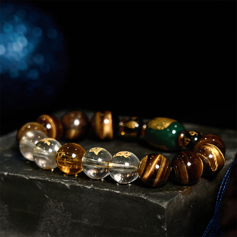 Chinese Zodiac Tiger Eye & Clear Quartz Beaded Bracelet | Personal Strength Anchor