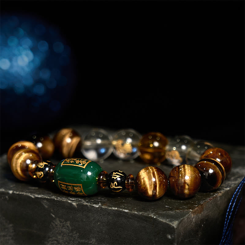 Chinese Zodiac Tiger Eye & Clear Quartz Beaded Bracelet | Personal Strength Anchor