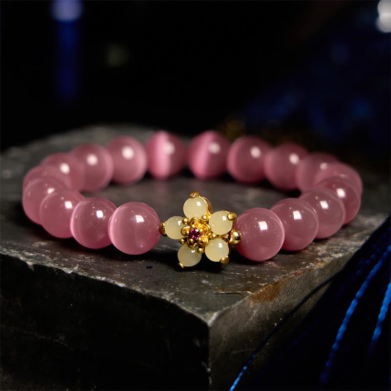 Cat's Eye Chrysoberyl Flower Love Bracelet