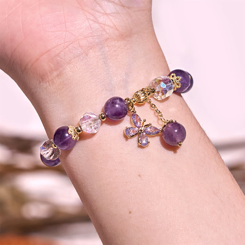 Natural Amethyst Crystal Spiritual Butterfly Charm Bracelet