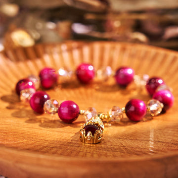 Red Tiger Eye Beaded Bracelet with Carved Pixiu or Fox Totem