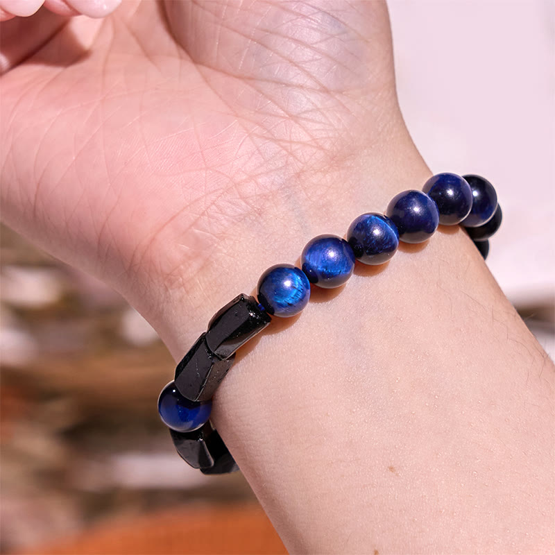 Blue Tiger Eye and Black Tourmaline Grounding Energy Bracelet