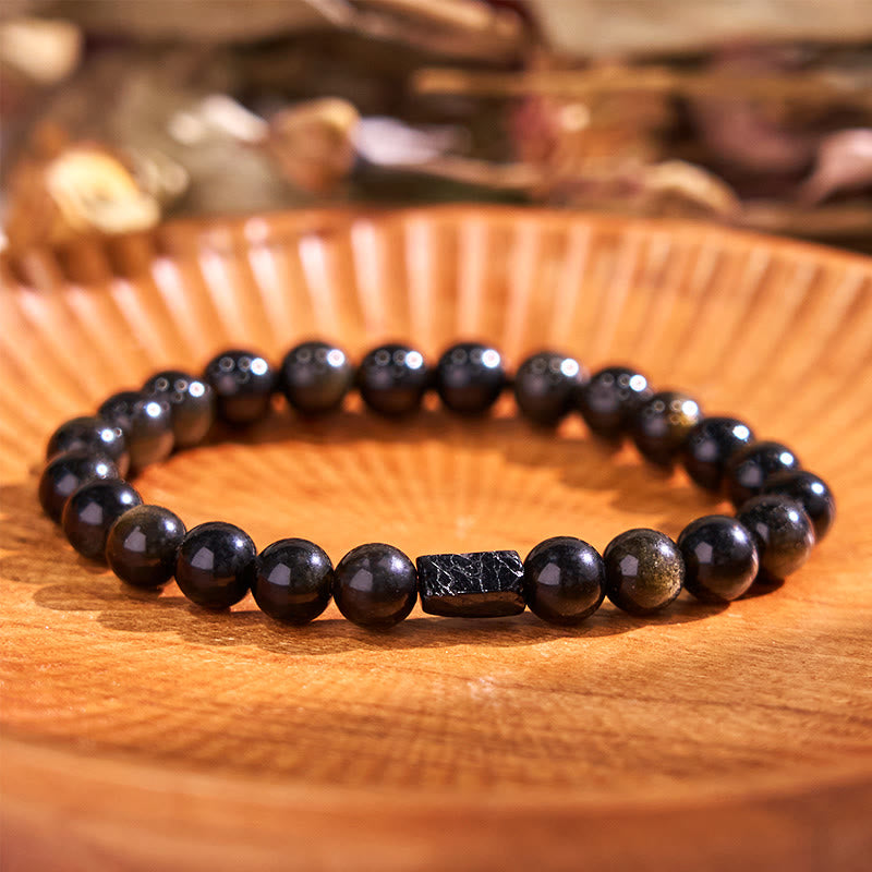 Gold Sheen Obsidian and Black Tourmaline Grounding Beaded Bracelet
