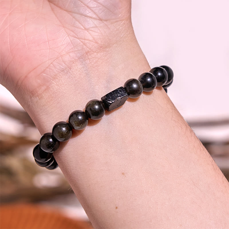 Gold Sheen Obsidian and Black Tourmaline Grounding Beaded Bracelet