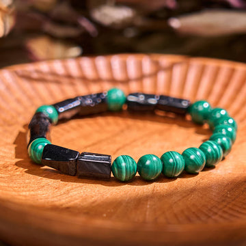 Malachite and Black Tourmaline Grounding Beaded Energy Bracelet