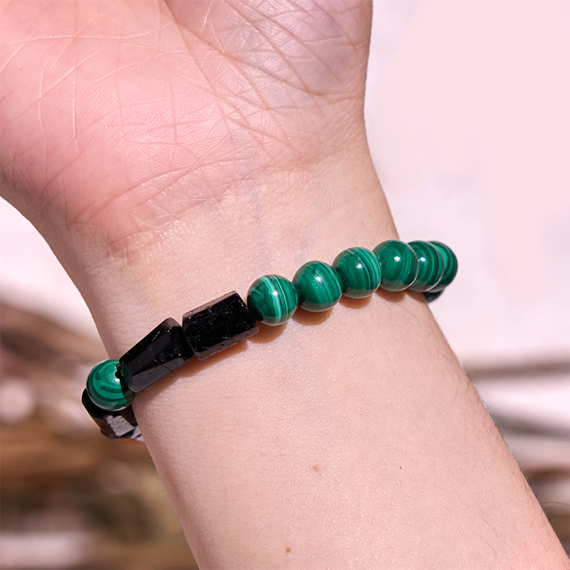 Handmade Malachite and Black Tourmaline Synergy Beaded Bracelet