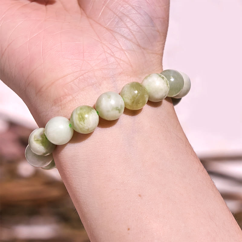 Authentic Polished Hetian Jade Beaded Bracelet