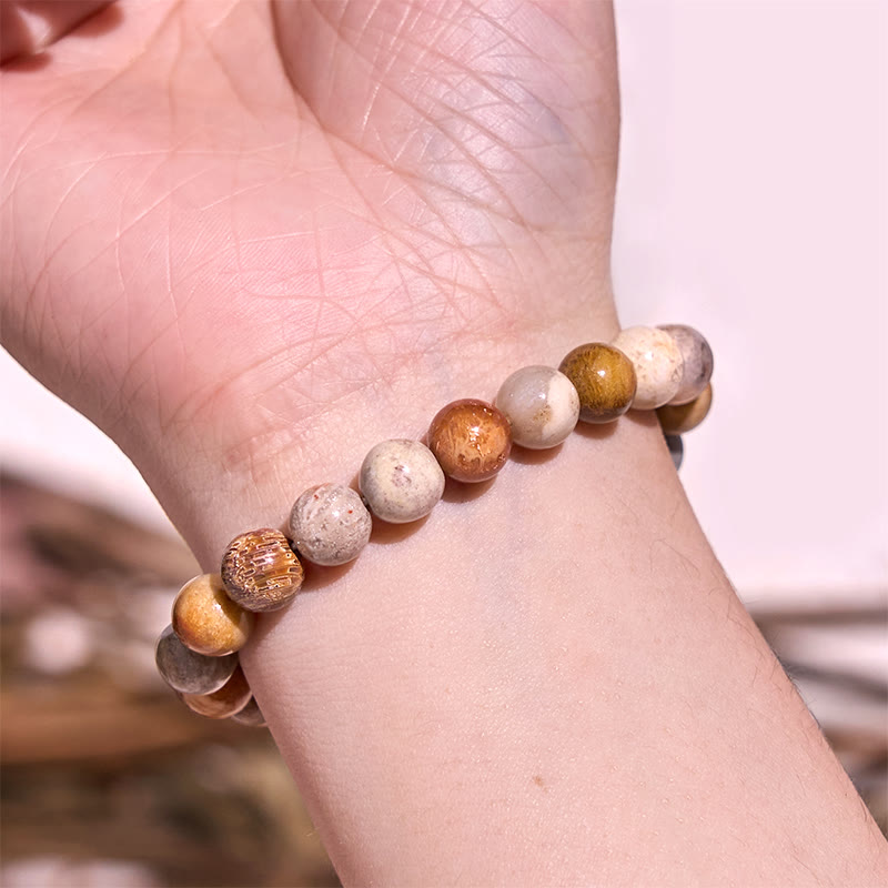 Natural Fossil Coral Beaded Compassion Bracelet