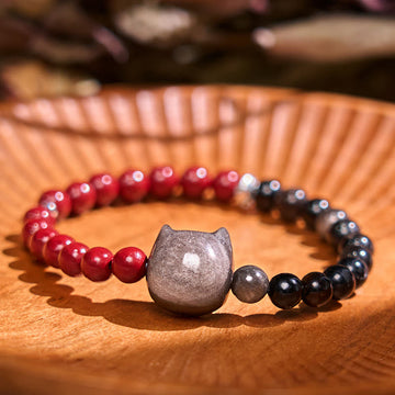 Handmade Silver Sheen Obsidian, Cinnabar & Black Obsidian Beaded Energy Bracelet