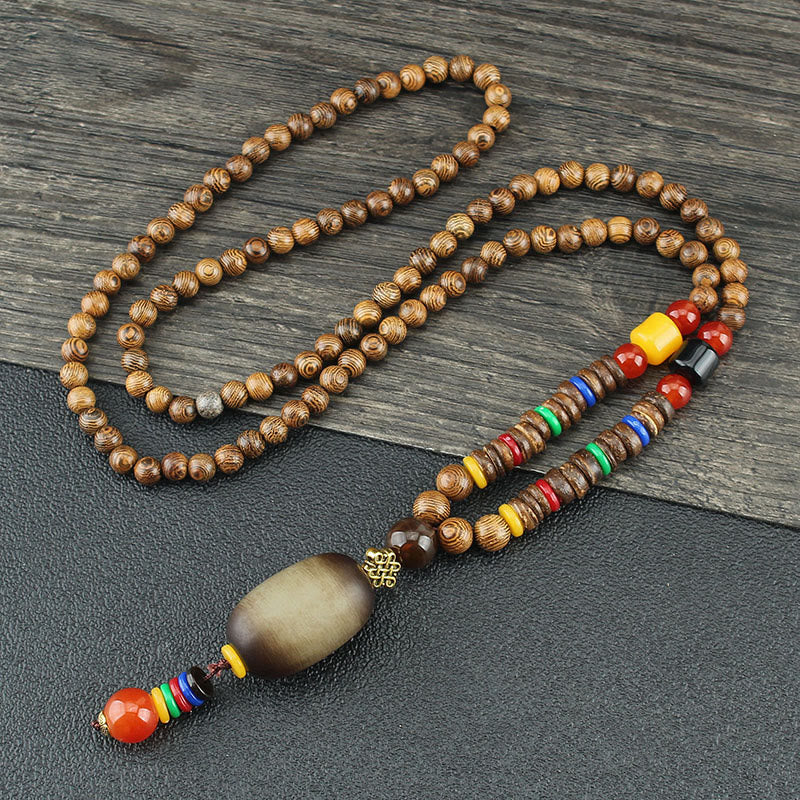 Tibetan Wenge Wood Bodhi Seed Agate Balance Peace Necklace Pendant