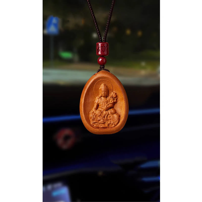 Peach Wood Cinnabar Om Mani Padme Hum Chinese Zodiac Black String Necklace Pendants