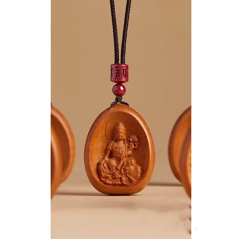Peach Wood Cinnabar Om Mani Padme Hum Chinese Zodiac Black String Necklace Pendants