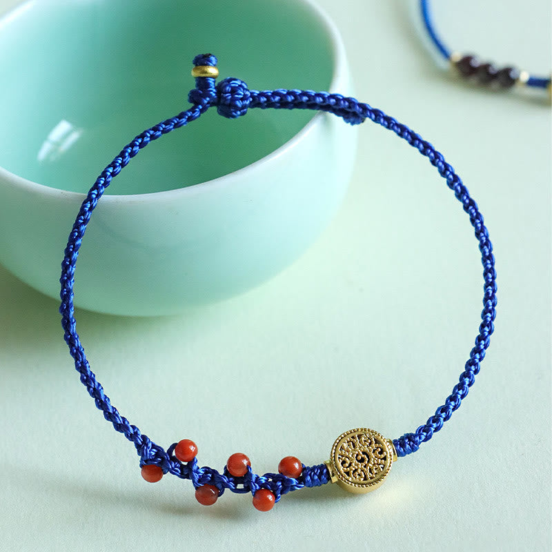Klein Blue Corded Copper Flower South Red Agate & Garnet Gemstone Bracelet