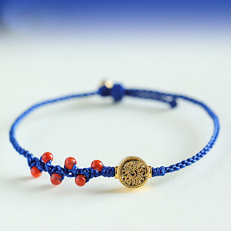 Klein Blue Corded Copper Flower South Red Agate & Garnet Gemstone Bracelet